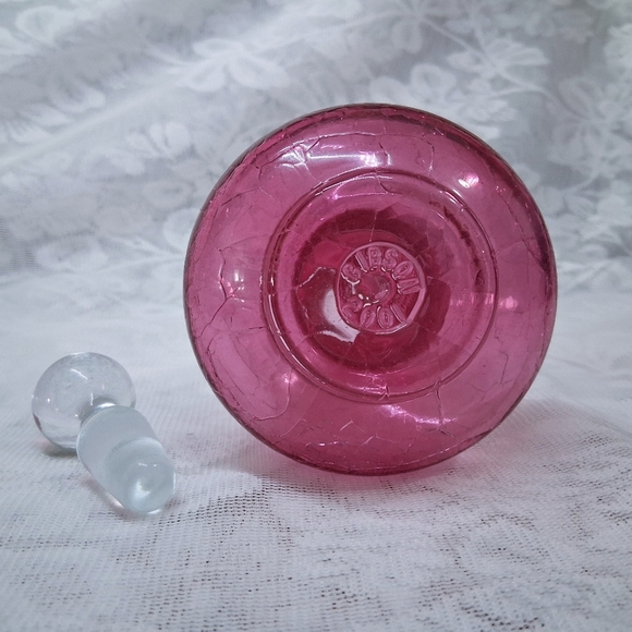 Vintage Gibson Rose Crackle Glass Cruet Pitcher With Stopper - Picture 7 of 12